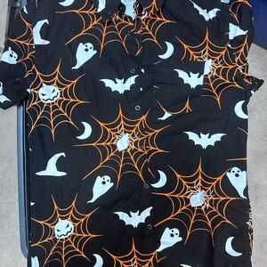 Black and Orange Casual Button Down Shirt with Halloween Flair